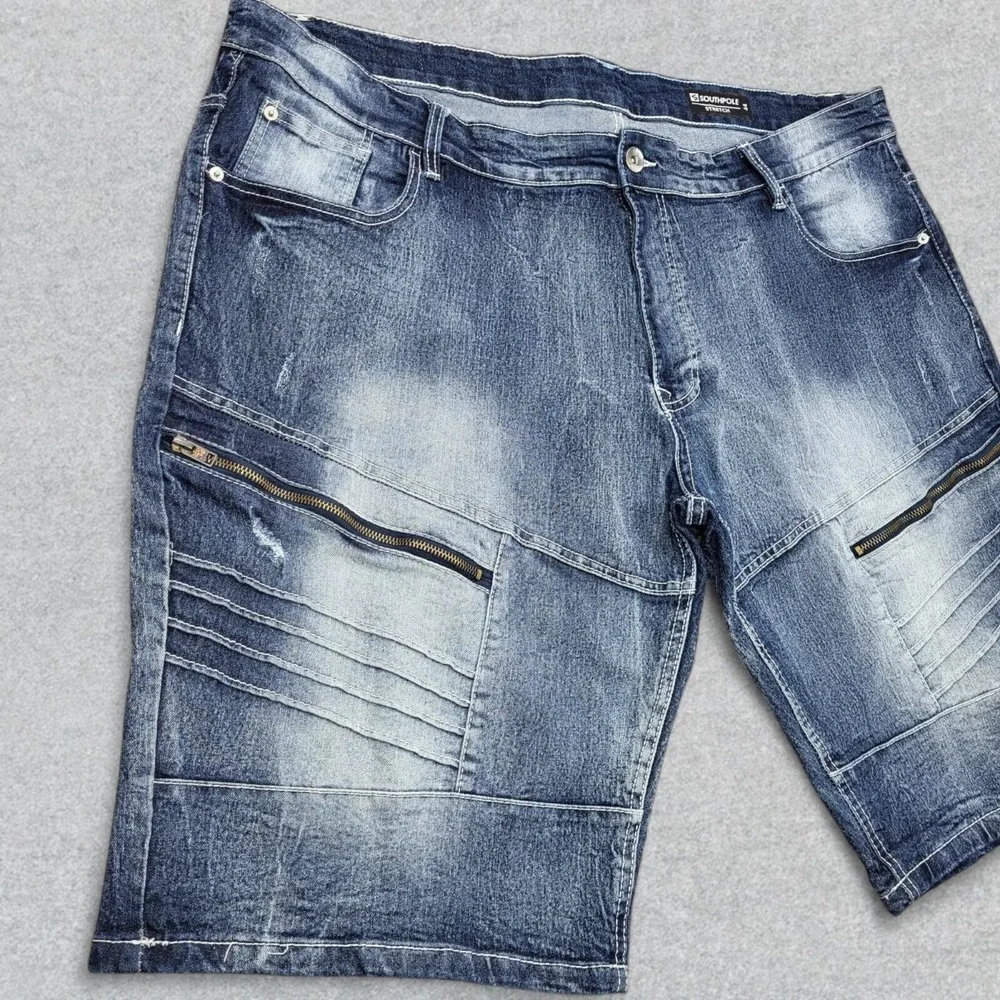 Southpole Shorts Men's 44 Blue Denim Moto Jorts Distressed Zips‎ Stretch Y2K